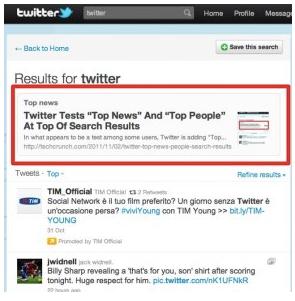 Twitter тестирует «Top News» и «Top People» в верхней части результатов поиска